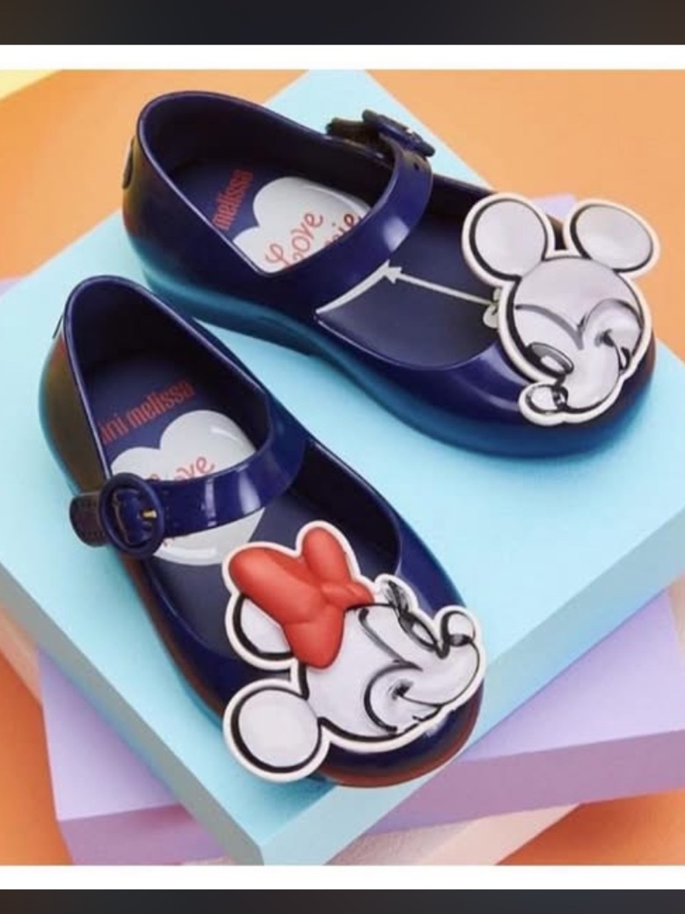 Mini Melissa Navy Minnie Mouse Mary Jane Shoes with Red Bow